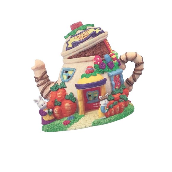 Easter Jubilee Carrot Shop Porcelain Teapot Village House - Picture 1 of 14